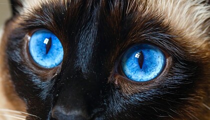 Close-up of a Siamese cat's stunning blue eyes gazing directly at the viewer