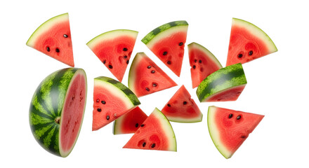 Watermelon slices and half a watermelon on transparent background
