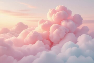 Pink and blue fluffy clouds at sunrise or sunset in a serene sky