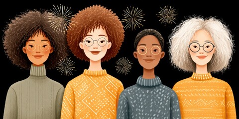 A cartoon celebration of black history month with fireworks symbols in a vibrant setting