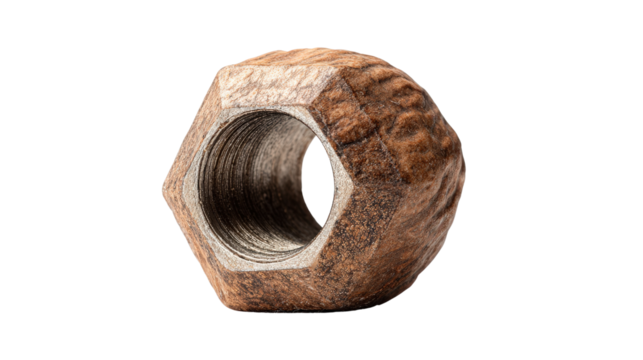 Single nut with hexagonal shape background isolated on a Transparent background, PNG file.