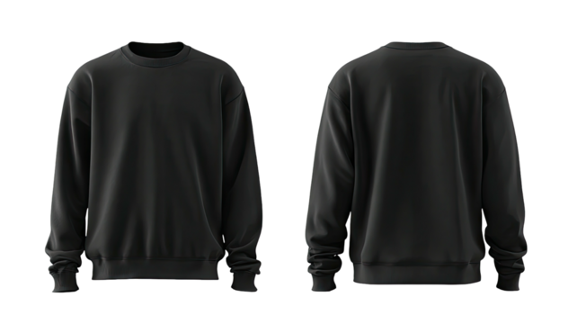 Black crewneck sweatshirt front & back view, blank template