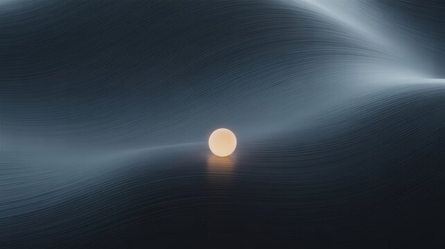 Luminous sphere on an abstract undulating dark textured wave pattern