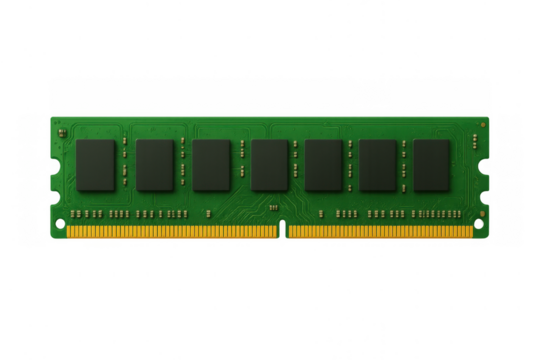 Computer ram module providing temporary data storage for modern computing needs, increasing system performance, transparent background
