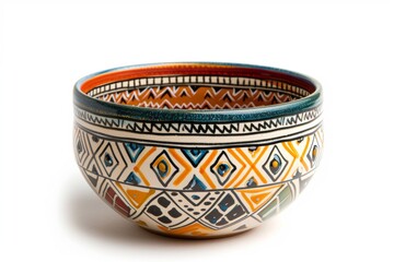Exquisite Handmade Porcelain Bowl with Traditional Moroccan Geometric Patterns and Vibrant Colors on White Background
