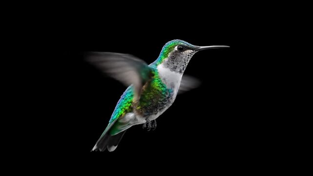 Alpha Matte Compositing Element with humming bird on white and black backgrounds an 3d animation distortion, green screen overlay, glitch, static noise, scan lines background, 4k animated video loop