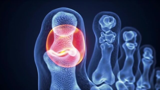 Animated Foot XRay Showing Bunion Inflammation and Bone Structure in Medical Visualization