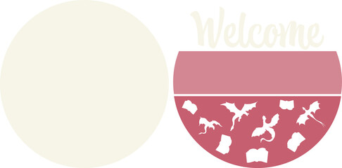 Round welcome sign png, bookish fantasy dragon theme, book lover reader bookworm, front door hanger, table shelf sitter, laser ready cut files, glowforge silhouette cricut