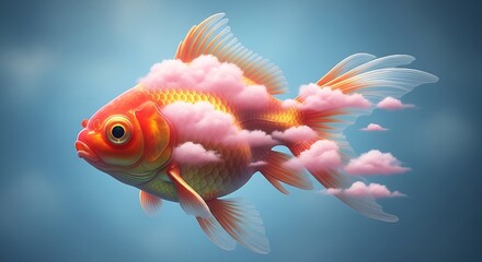 Sky-bodied fish soaring above a hyper-colorful coral reef in a surreal digital painting.