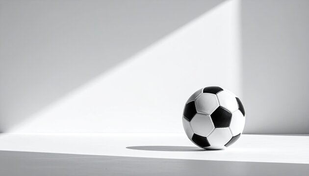Soccer ball in stark light, white backdrop