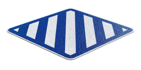 Roadway Marking: Geometric Design of a rhombus-shaped roadway marking in a bright hue, serving as a directional guide and road traffic safety