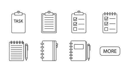Planning Essentials: An array of office stationery featuring checklists, notepads, and clipboards, designed for productivity and efficiency.