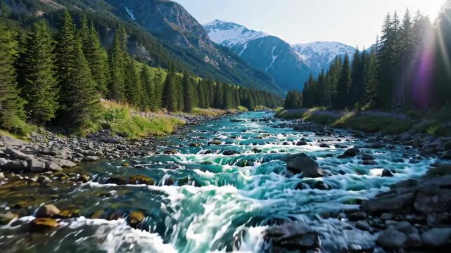 Mountains Rivers Forests Natural scenery Clear streams galloping in the mountains