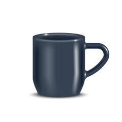 Ceramic coffee mug with dark gray matte glaze and handle isolated on white front view, vector realistic 3d object for kitchenware product packaging mockup, or beverage presentation.