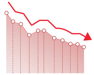 Red Line Graph Showing Downward Trend &ndash; Declining Chart, Negative Growth Analytics, Falling Line Graph, Financial Loss Indicator, Market Drop Diagram, Economic Downtrend Vector Illustration
