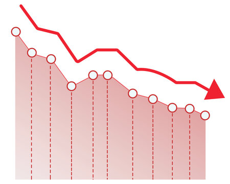 Red Line Graph Showing Downward Trend &ndash; Declining Chart, Negative Growth Analytics, Falling Line Graph, Financial Loss Indicator, Market Drop Diagram, Economic Downtrend Vector Illustration