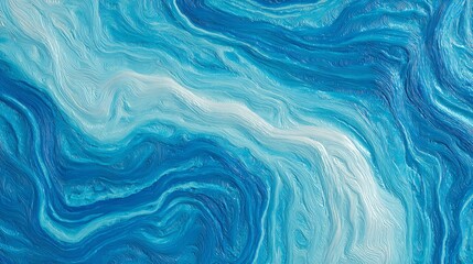 Abstract swirling patterns of blue and white paint, creating a mesmerizing texture reminiscent of ocean waves or marbled paper