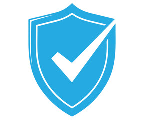 A blue shield with a white checkmark in the center, symbolizing security, protection, and verification it represents trust and reliability