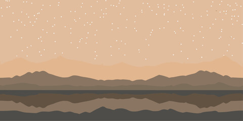 Desert landscape with layered mountains and starry sky