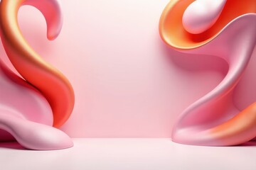 Obraz premium Abstract Pink and Coral Sculptures on a Soft Pink Background, Ideal for Minimalist Product Displays or Artistic Backgrounds