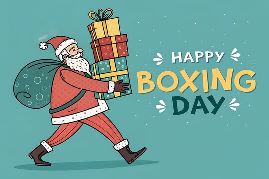 Happy Boxing Day: Santa Carrying Christmas Gifts and Festive Cheer

