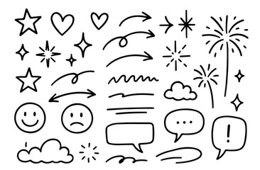 Obraz premium Hand-Drawn Doodle Vector Set — Cute Minimal Sketch Elements in Black and White