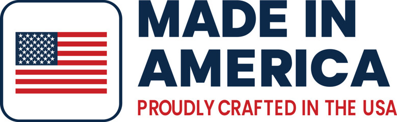 Made in america logo with american flag and proudly crafted in the usa text on a white background © Rahed Ul Islam