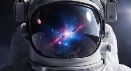Astronaut's Gaze: Cosmic Reflection in Helmet Visor, Space Exploration Concept.