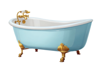 Light-blue tub with gold feet, shiny and bright