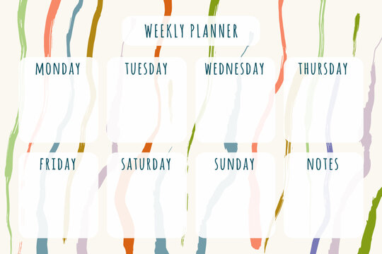 Printable weekly planner. Template with sections for checklists, notes for home, work and  education use. Aesthetic minimalist style.