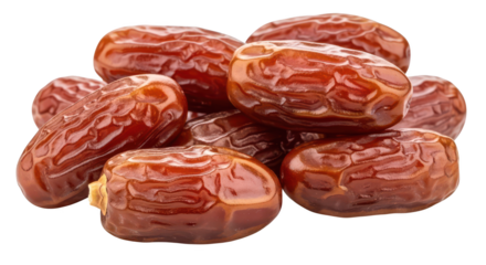 Pile of delicious fresh dates isolated on transparent background, healthy snack