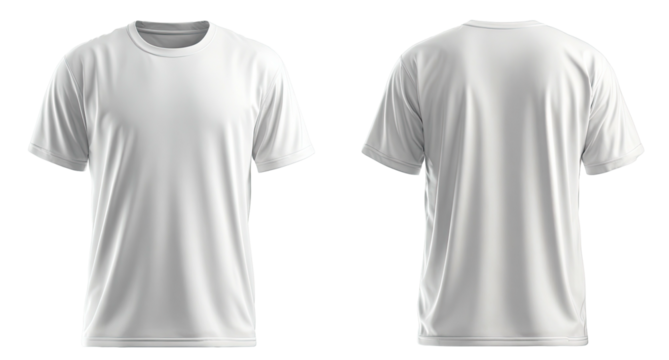 Plain white t-shirt, front and back view, centered