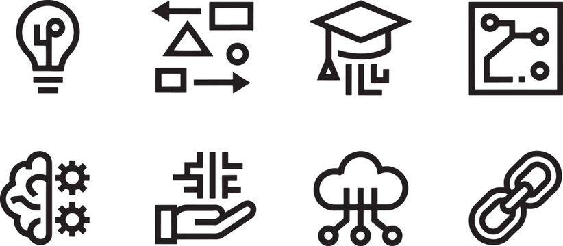 Technology and education icons with brain lightbulb and circuit board gears