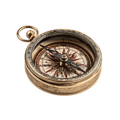 Antique Brass Compass with Ornate Dial isolated on a transparent background