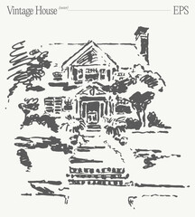 An Artistic Illustration of a Vintage House Sketch That Emphasizes Its Unique Charm and Aesthetic
