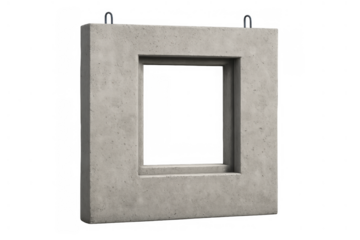 Concrete square frame with empty space featuring minimalist brutalist design, isolated on transparent background