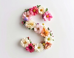 Letter S formed with vibrant colorful dahlia-like flowers
