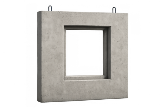 Concrete square frame with empty space featuring minimalist brutalist design, isolated on transparent background