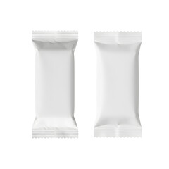 Two White blank flow pack wrapper mockup for a chocolate bar, candy, or snack food. Isolated on transparent background