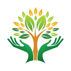 a logo for a tree with hands holding it