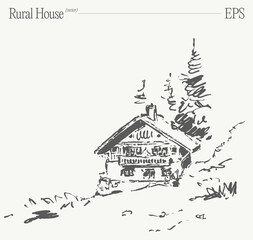 Sketch of a Rural House A Tranquil Retreat Surrounded by Beautiful Nature and Scenery