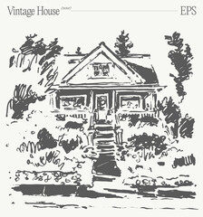 A Charming Vintage House Sketch Illustration that captures the essence of nostalgic architecture