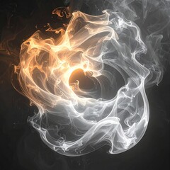 Swirling light with orange and white smoke on dark field