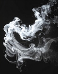 Swirling white smoke billows against stark black backdrop