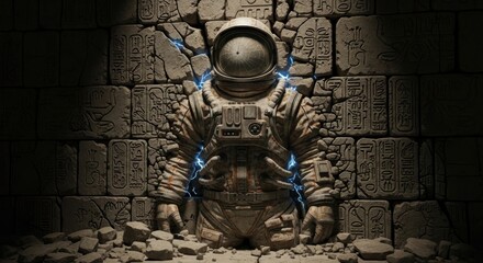 Astronaut Statue in Ancient Ruins: Futuristic Sci-Fi Concept Art
