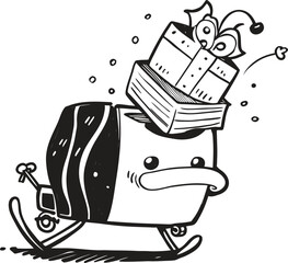 Ornate vintage teacup and saucer line art illustration on white