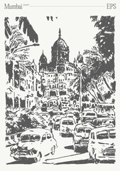 Iconic Mumbai Traffic Scene Captured Amidst Beautiful, Historical Architecture Influence