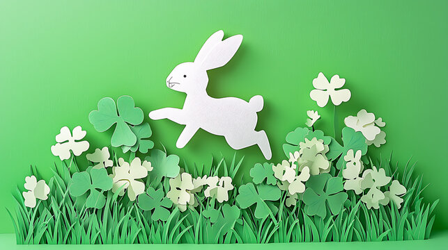 Leprechaun's Meadow A Papercut Easter Bunny's Irish Spring Escapade in a Field of Shamrocks