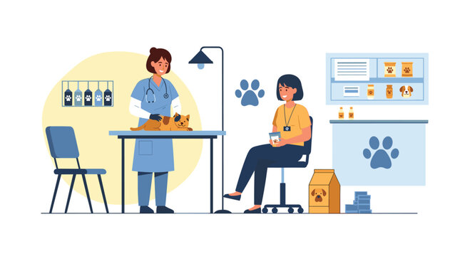 Caring veterinarian examining a cute dog in a modern clinic, ensuring pet wellness and happy pet owners in a comfortable setting