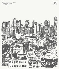 Illustration of the Singapore Cityscape featuring Modern Skyscrapers and beauty